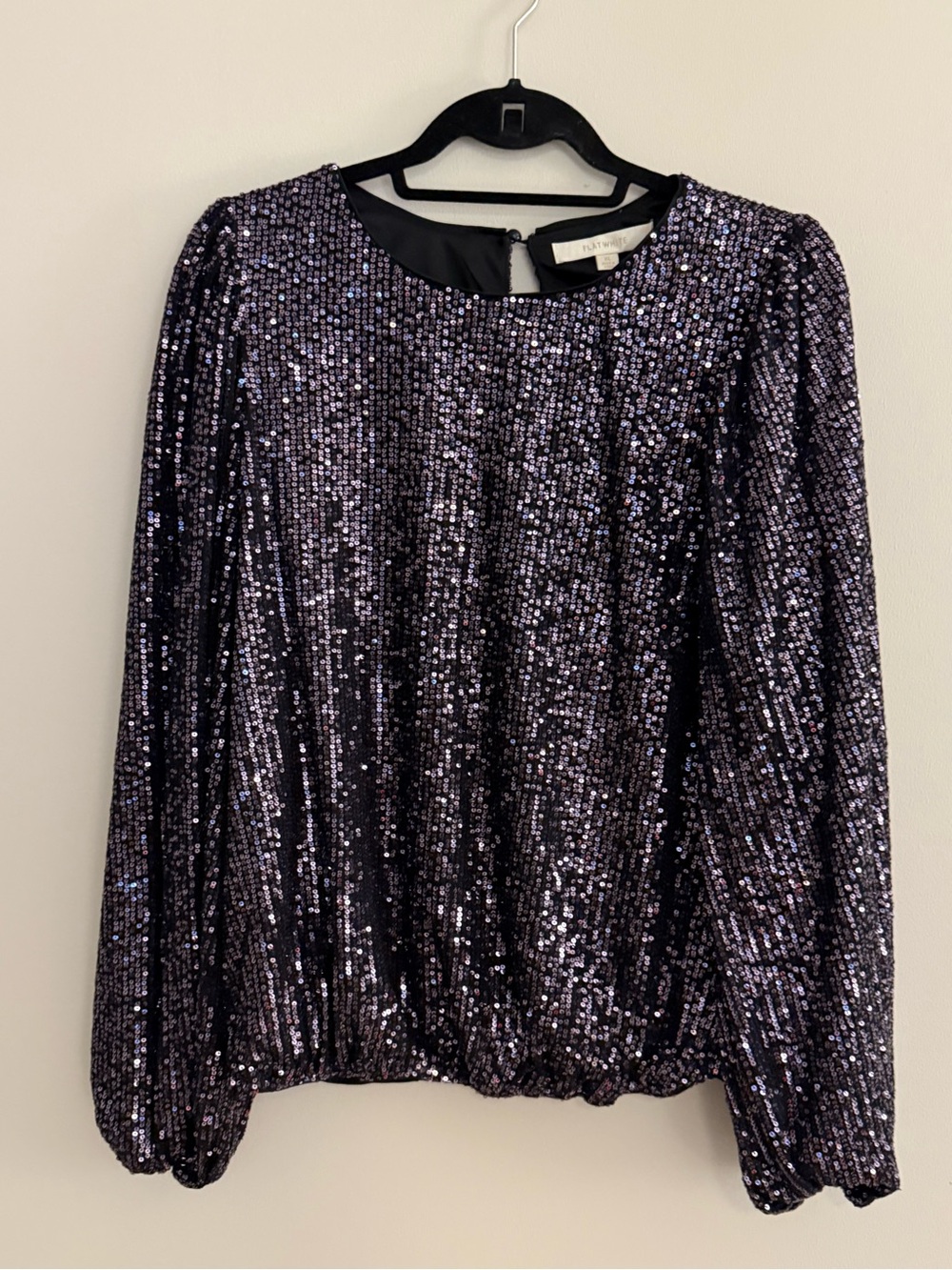 Anthropologie Black Sequin Long Sleeve Blouse Sparkle Party Top - Picture 2 of 8